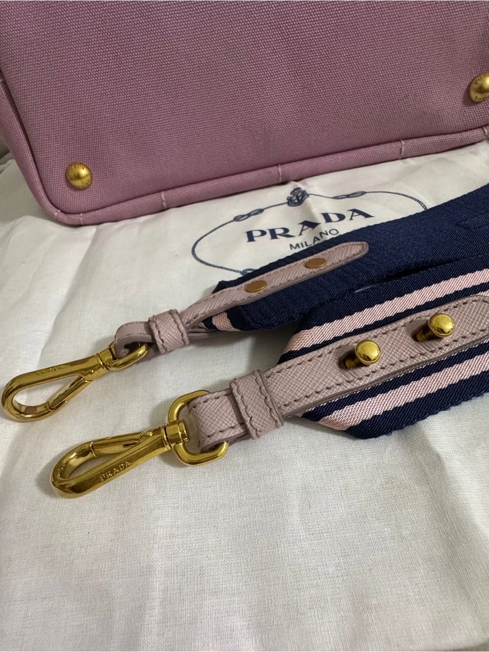 Prada canapa small tote canvas handbag top 2 way .Very clean like new. W/COA